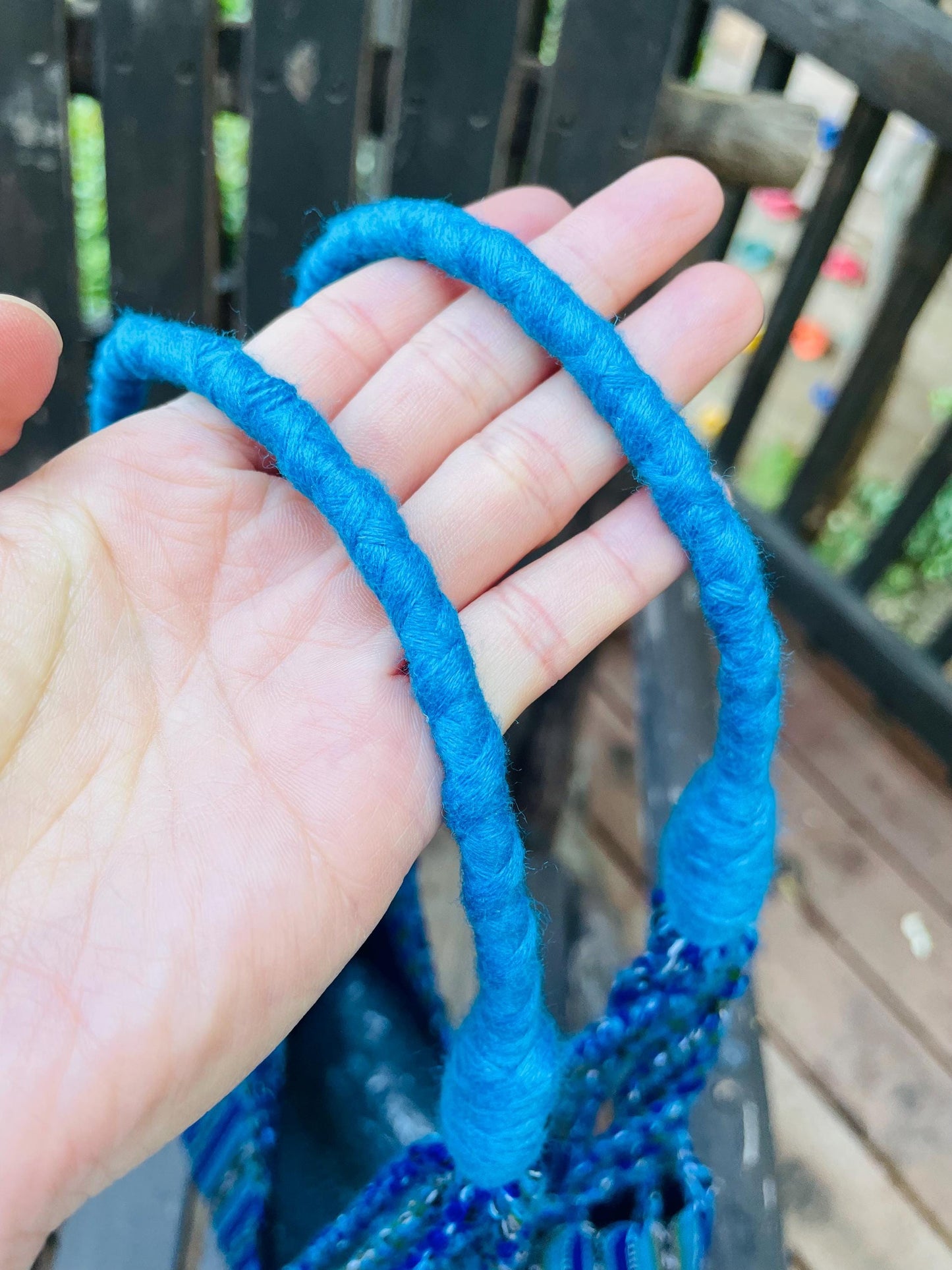 String Shoulder Tote Bag - Blue