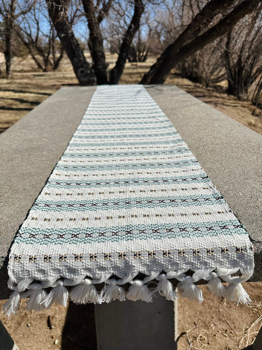 Guatemalan Handwoven Table Runner - Creme Mint