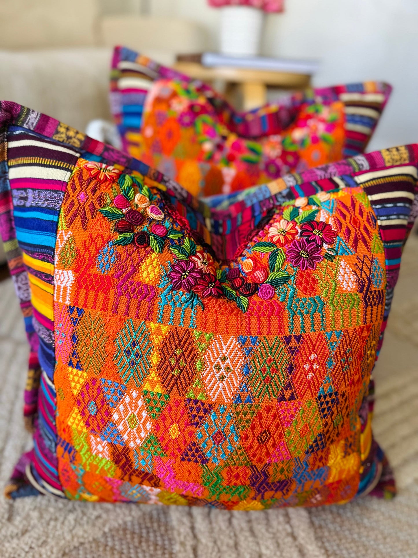Guatemalan Huipil pillow covers from Coban