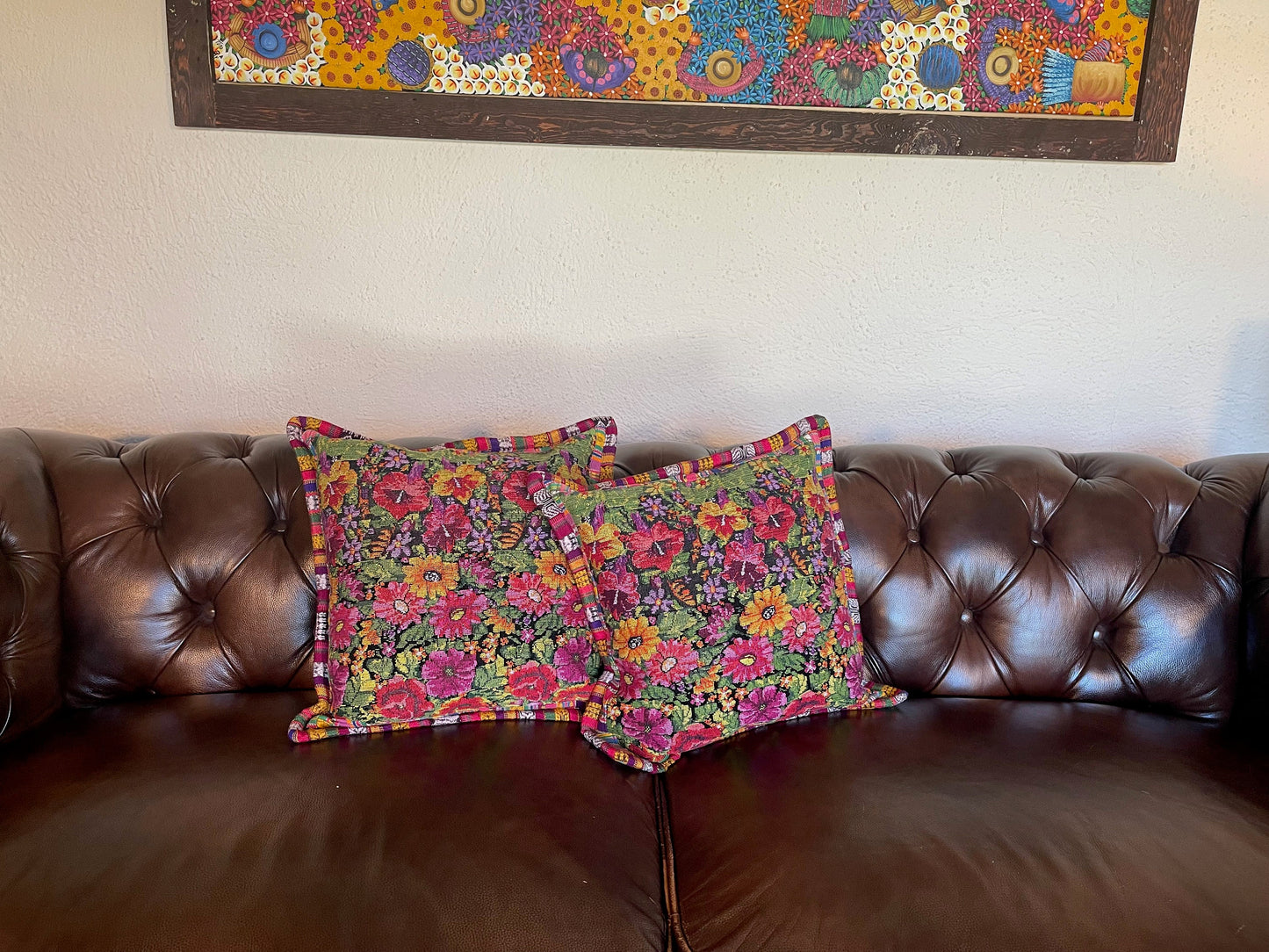 Guatemalan Huipil pillow covers from San Juan Comalapa
