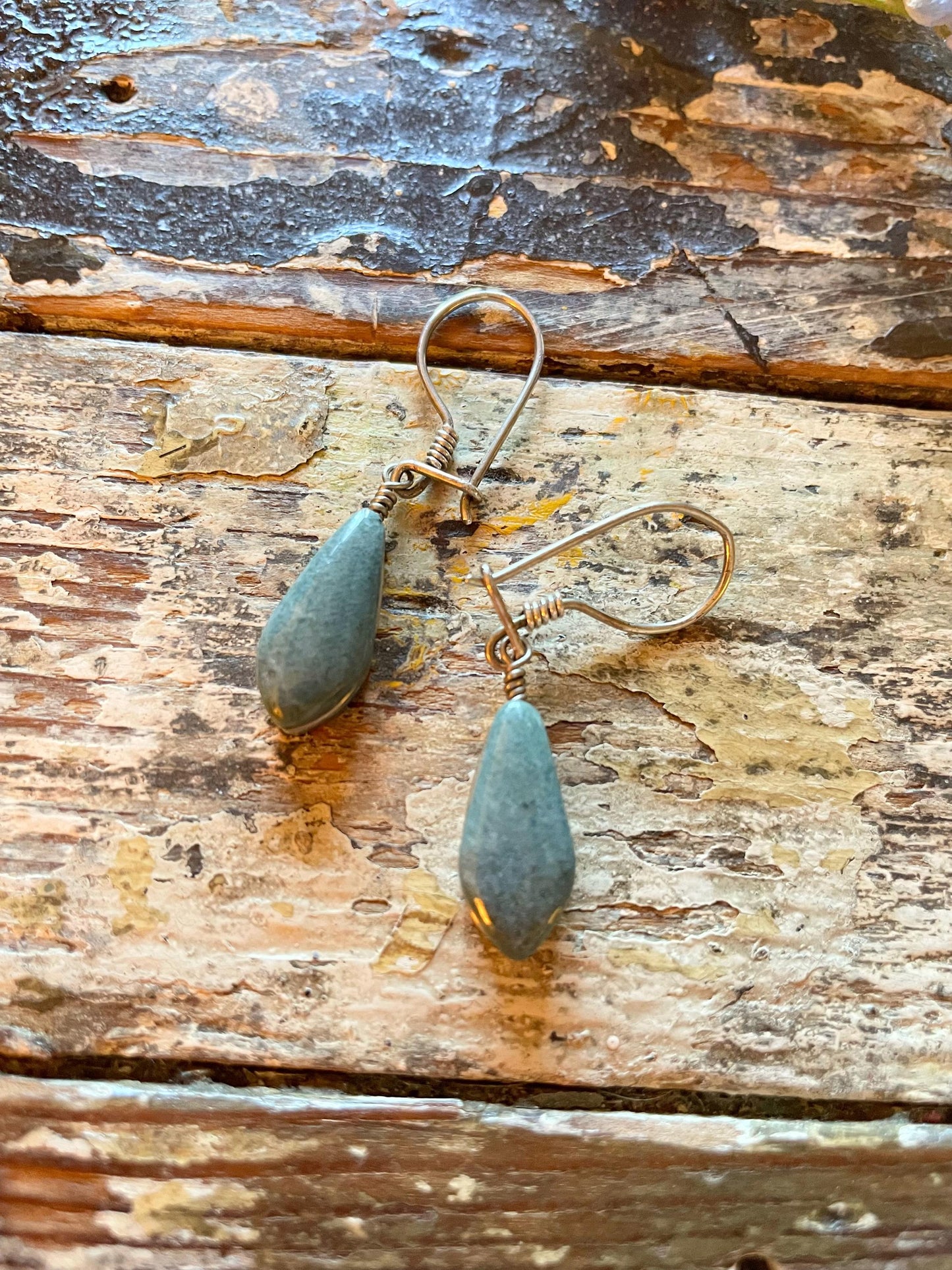 Handmade Authentic Jade Earrings with Silver Hooks - Teardrop Shape - Aqua