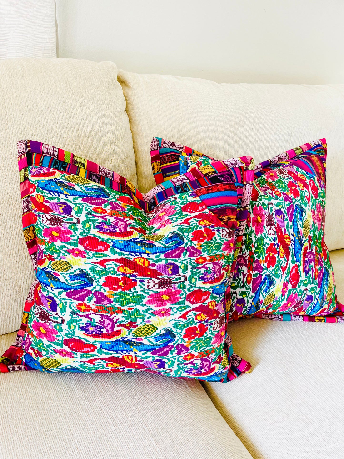 Guatemalan Huipil pillow covers from San Juan Comalapa