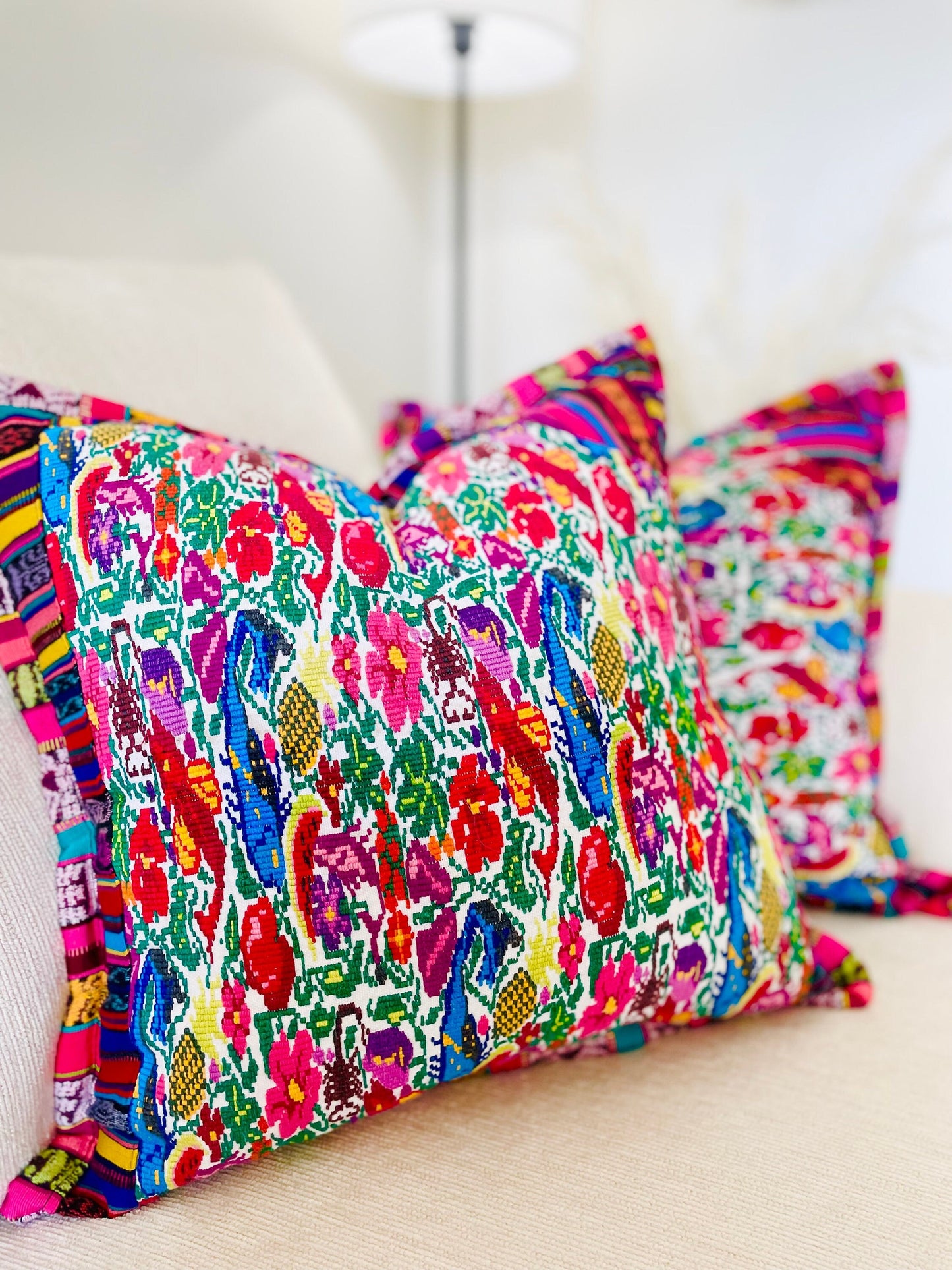 Guatemalan Huipil pillow covers from San Juan Comalapa