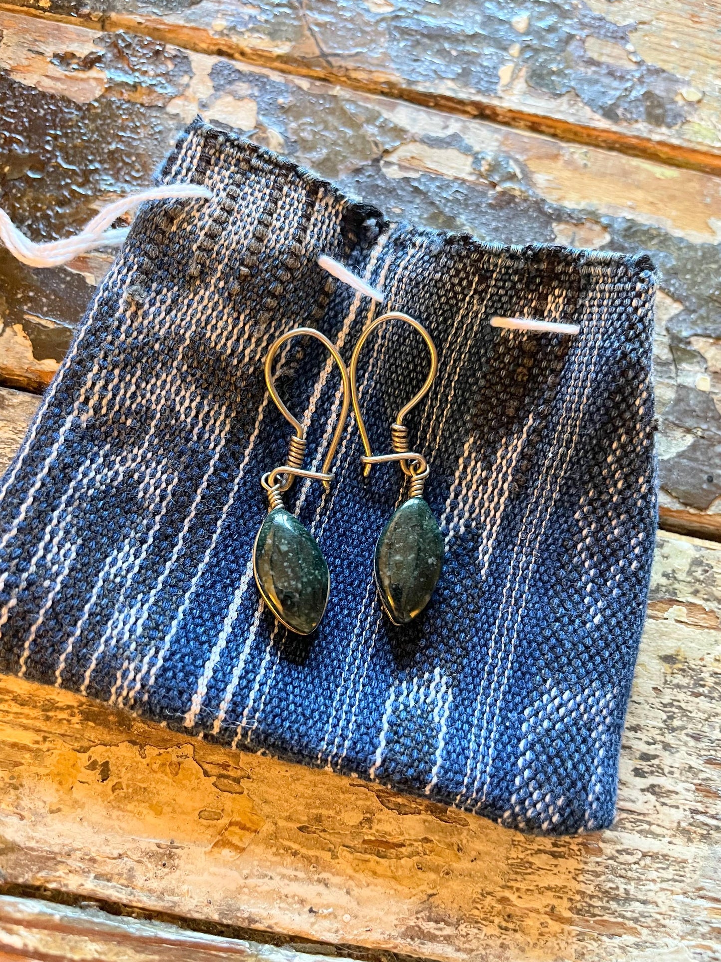 Guatemalan Handmade Real Jade Earrings with Silver Hooks - Teardrop Shape - Dark Green