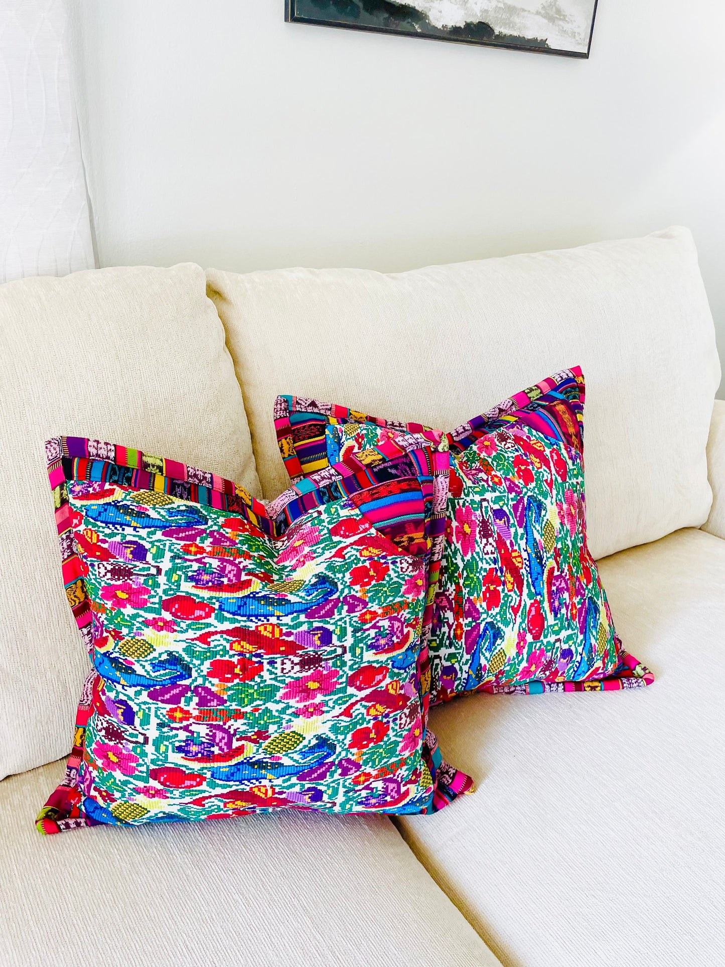 Guatemalan Huipil pillow covers from San Juan Comalapa