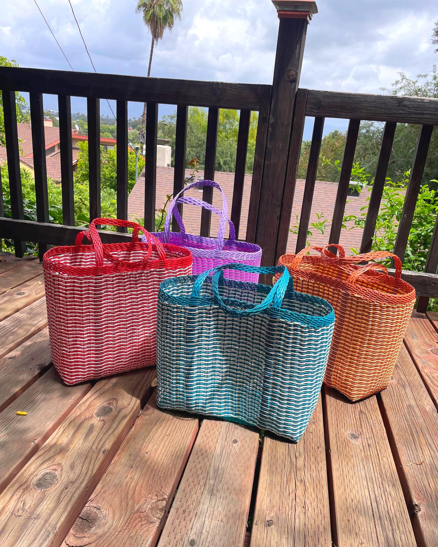Guatemalan Recycled Large Red White Plastic Market Basket Tote Large Bag: Handmade Purse