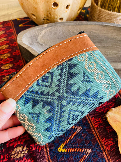 Guatemalan Embroidered Leather with Logo Coin Purse