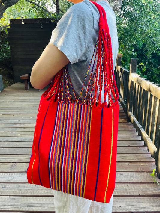 String Shoulder Tote Bag - Red