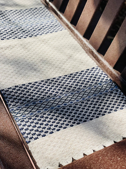 Guatemalan Handwoven Table Runner - Creme Blues