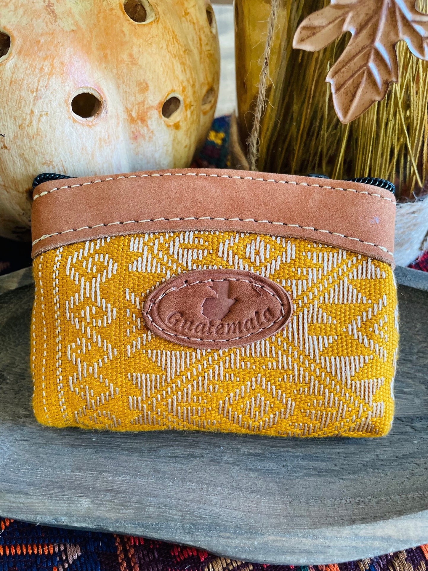 Guatemalan Embroidered Leather with Logo Coin Purse