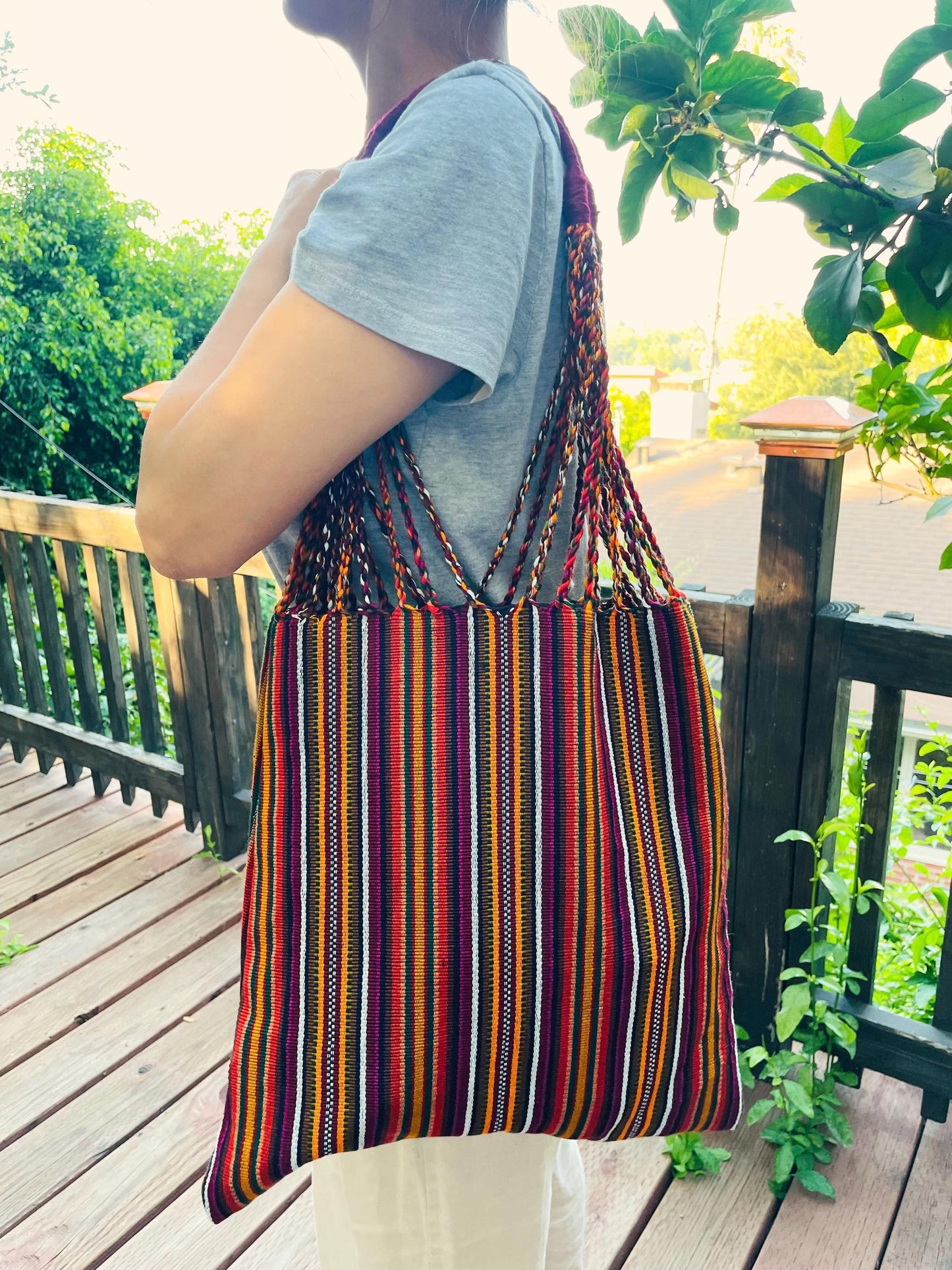 String Shoulder Tote Bag - Brown