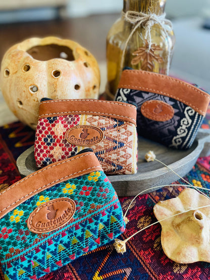 Guatemalan Embroidered Leather with Logo Coin Purse