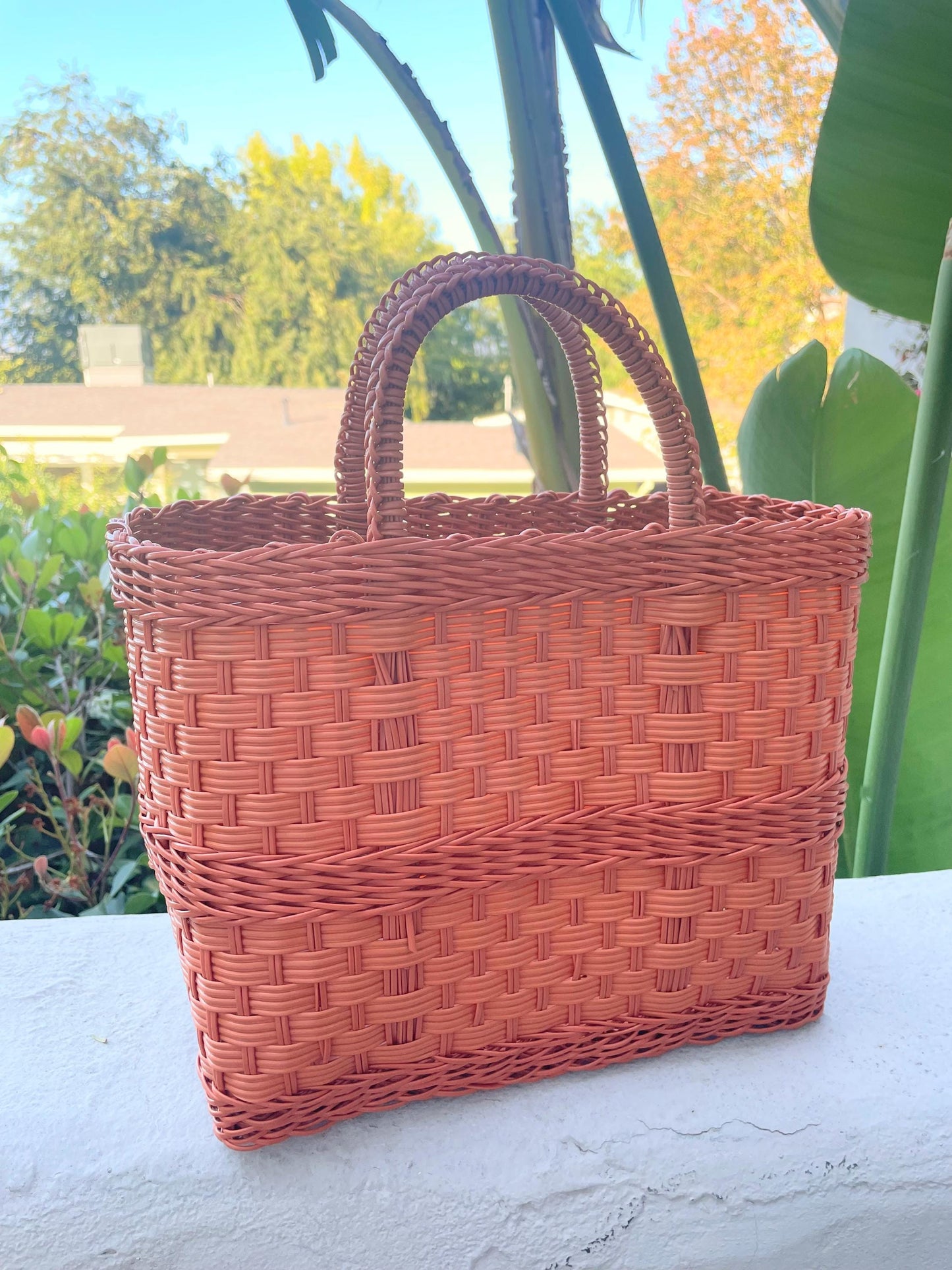Plastic Market Basket Tote Bag / Medium / Cinnamon
