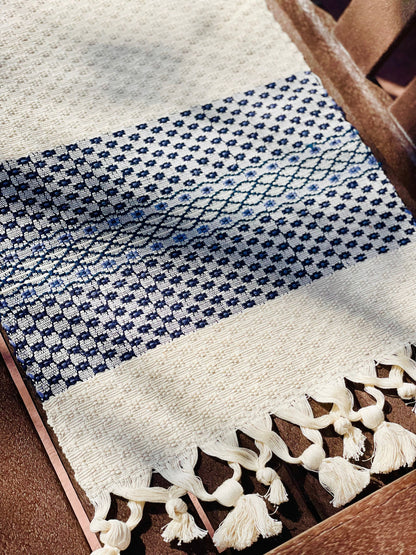 Guatemalan Handwoven Table Runner - Creme Blues