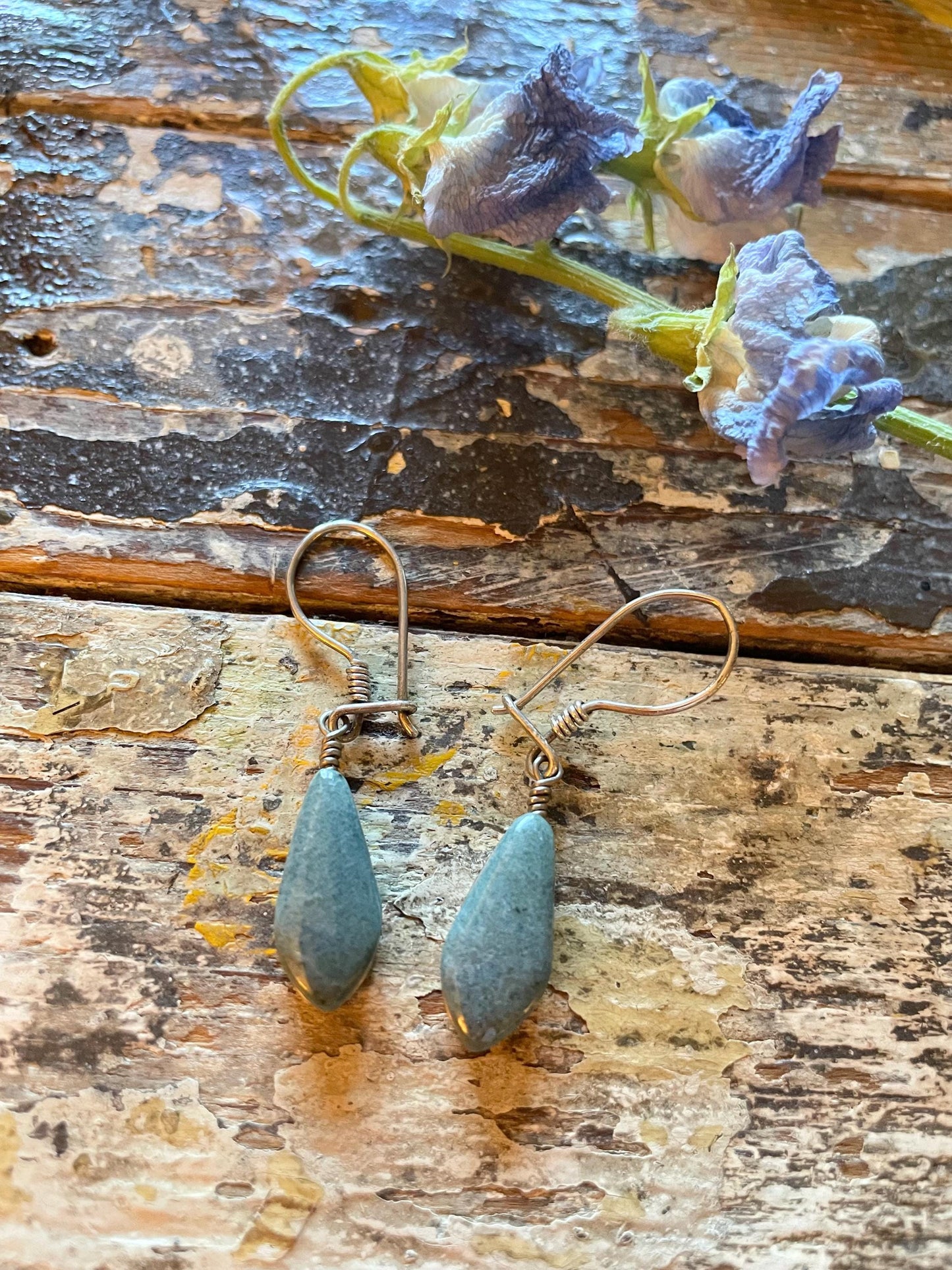 Handmade Authentic Jade Earrings with Silver Hooks - Teardrop Shape - Aqua