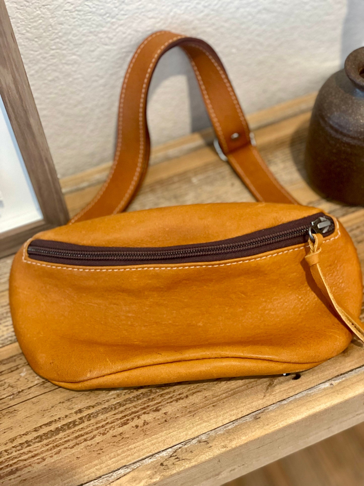 Leather Crossbody Bag - Tan