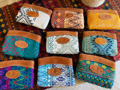 Guatemalan Embroidered Leather with Logo Coin Purse