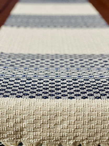 Guatemalan Handwoven Table Runner - Creme Blues