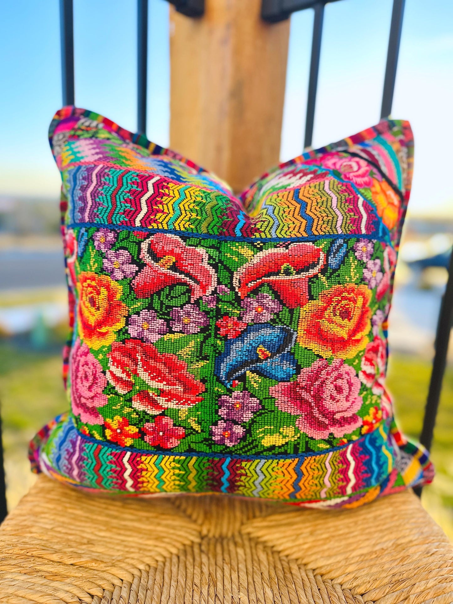 Huipil pillow cover from San Juan Parramos