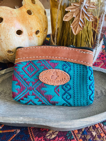 Guatemalan Embroidered Leather with Logo Coin Purse