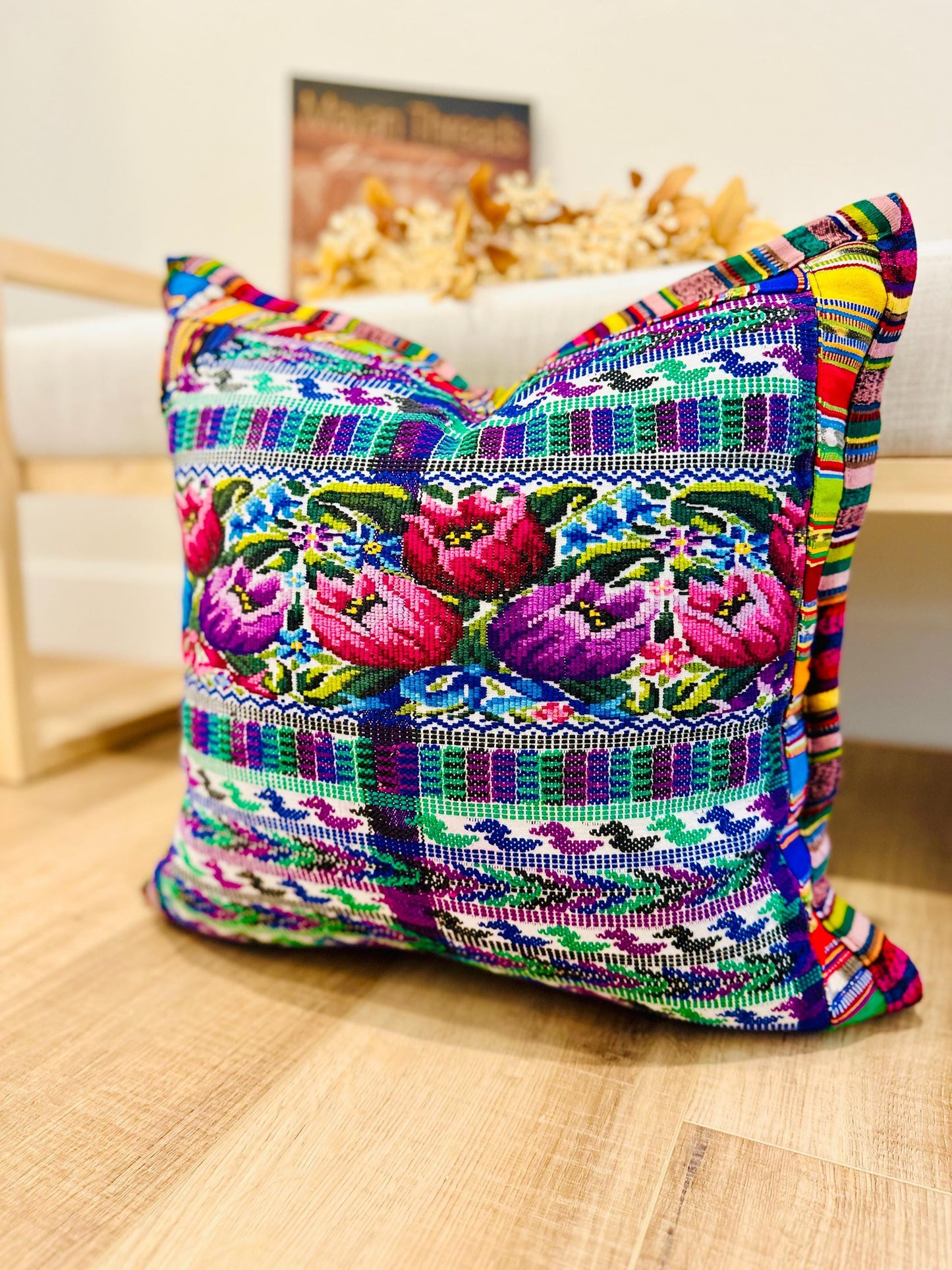 Huipil pillow cover from San Juan Comalapa