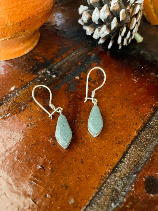 Handmade Authentic Jade Earrings with Silver Hooks - Teardrop Shape - Aqua