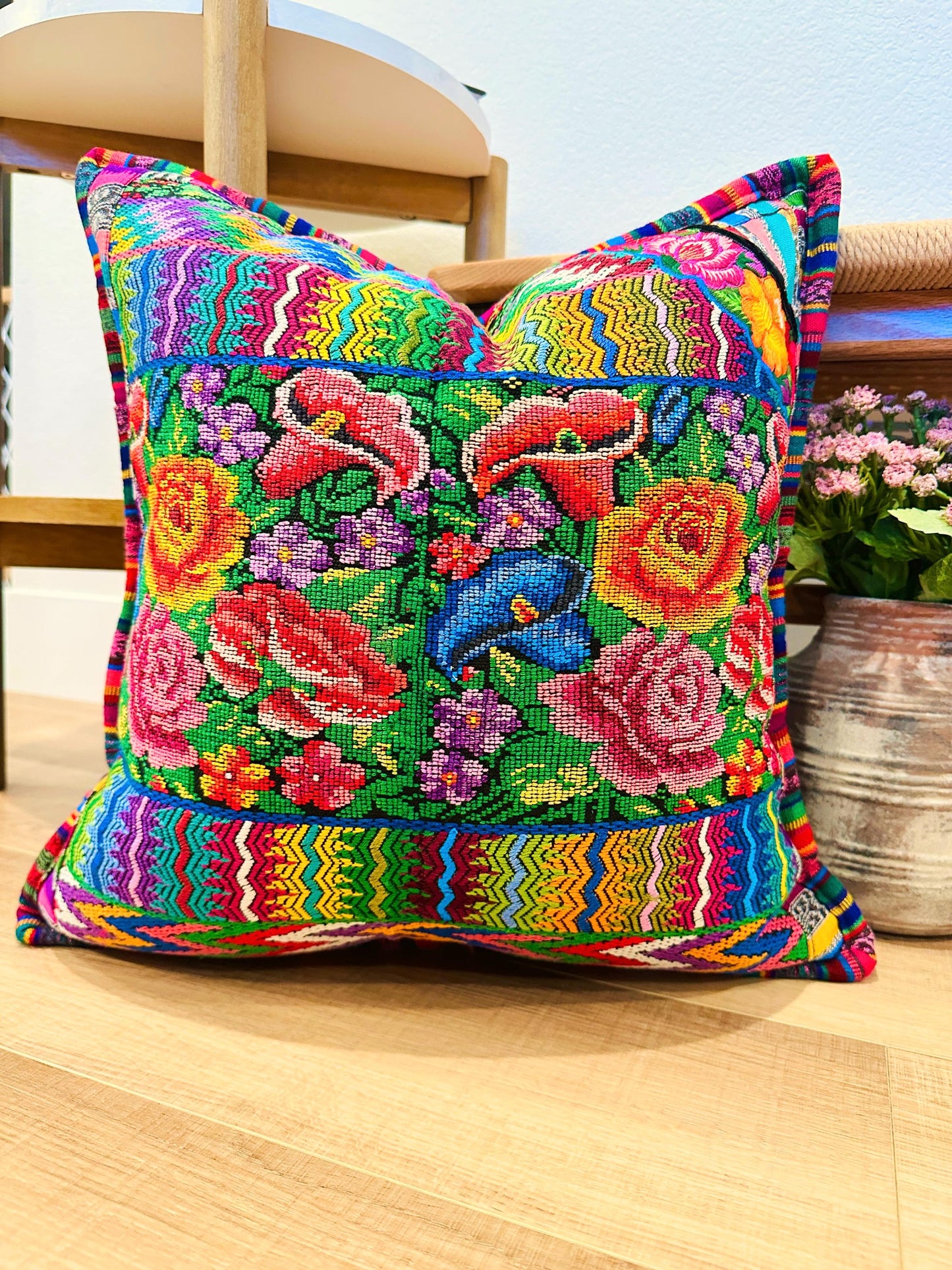Huipil pillow cover from San Juan Parramos