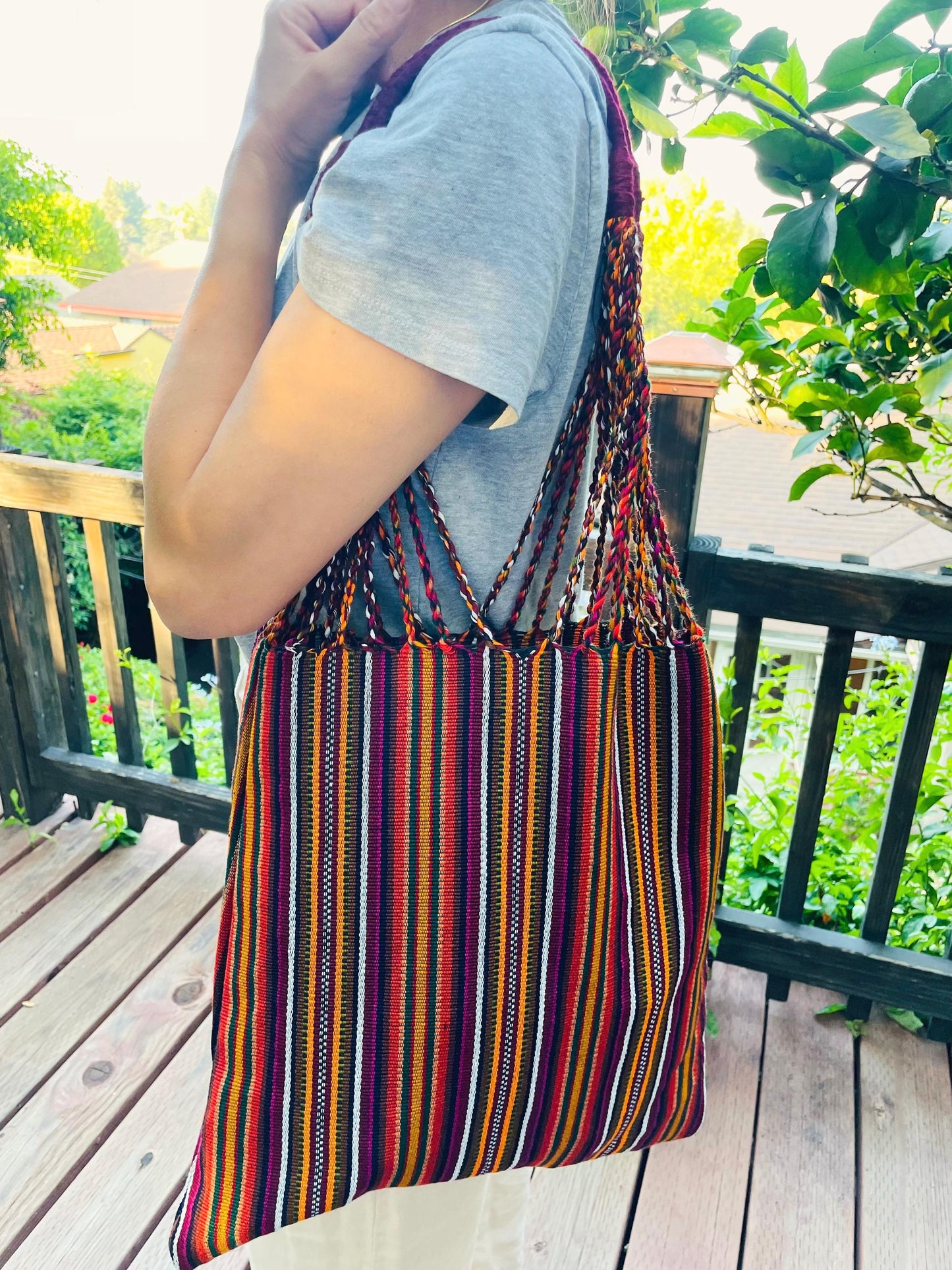 String Shoulder Tote Bag - Brown