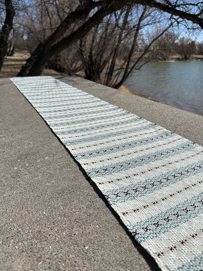 Guatemalan Handwoven Table Runner - Creme Skyblues