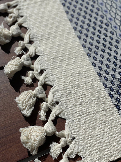 Guatemalan Handwoven Table Runner - Creme Blues