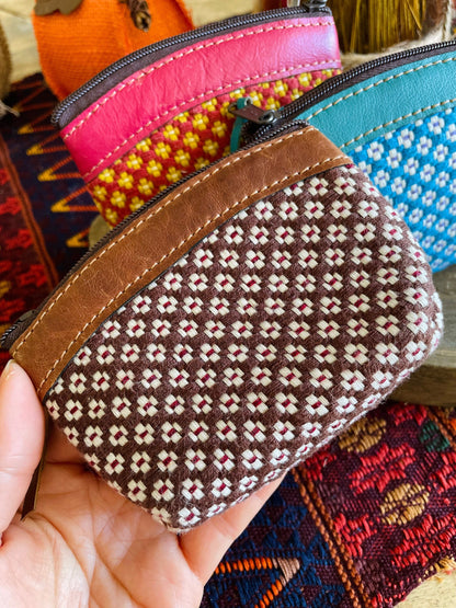 Guatemalan Flower Pattern with Leather Coin Purse / Small