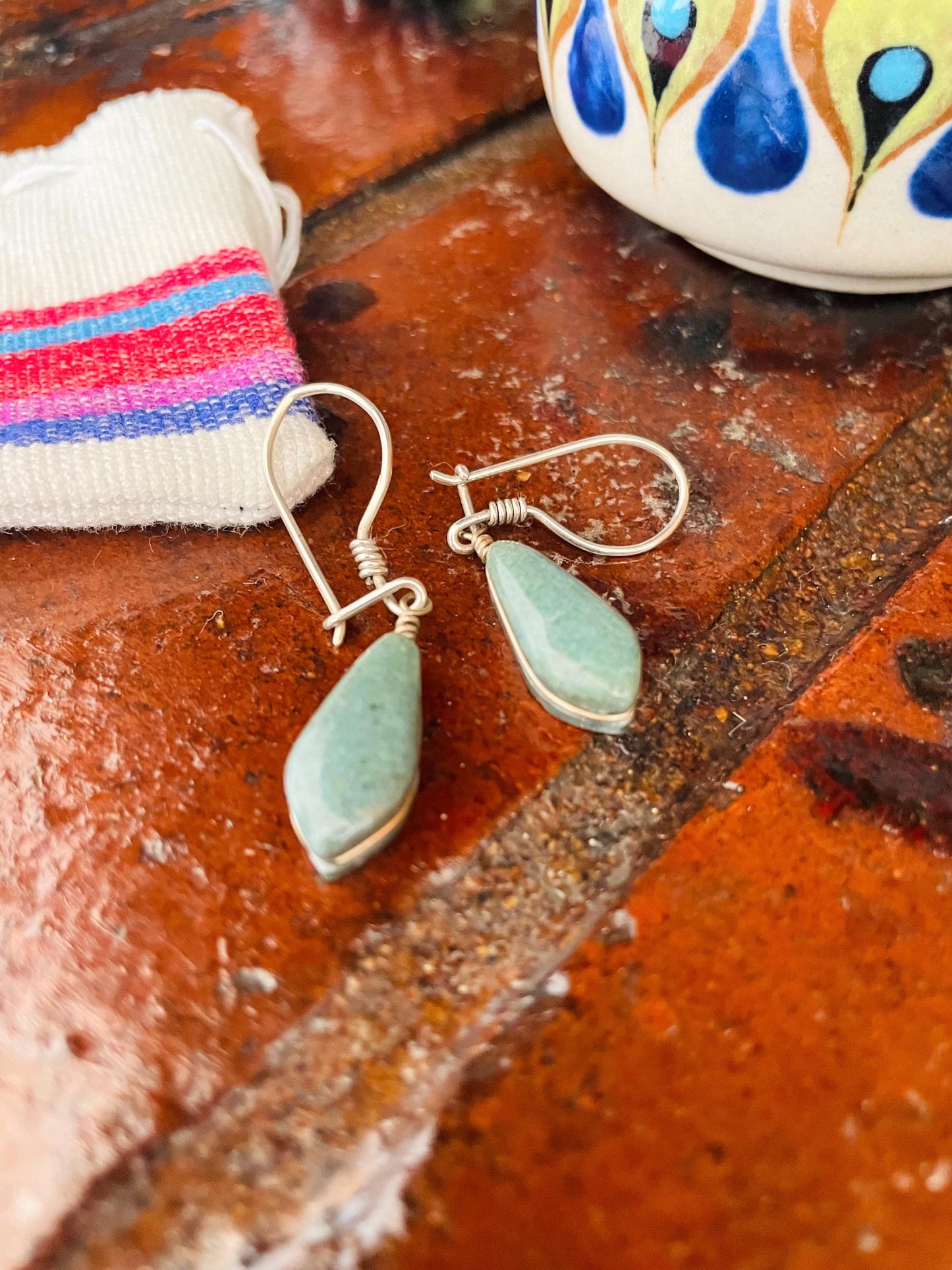 Handmade Authentic Jade Earrings with Silver Hooks - Teardrop Shape - Aqua