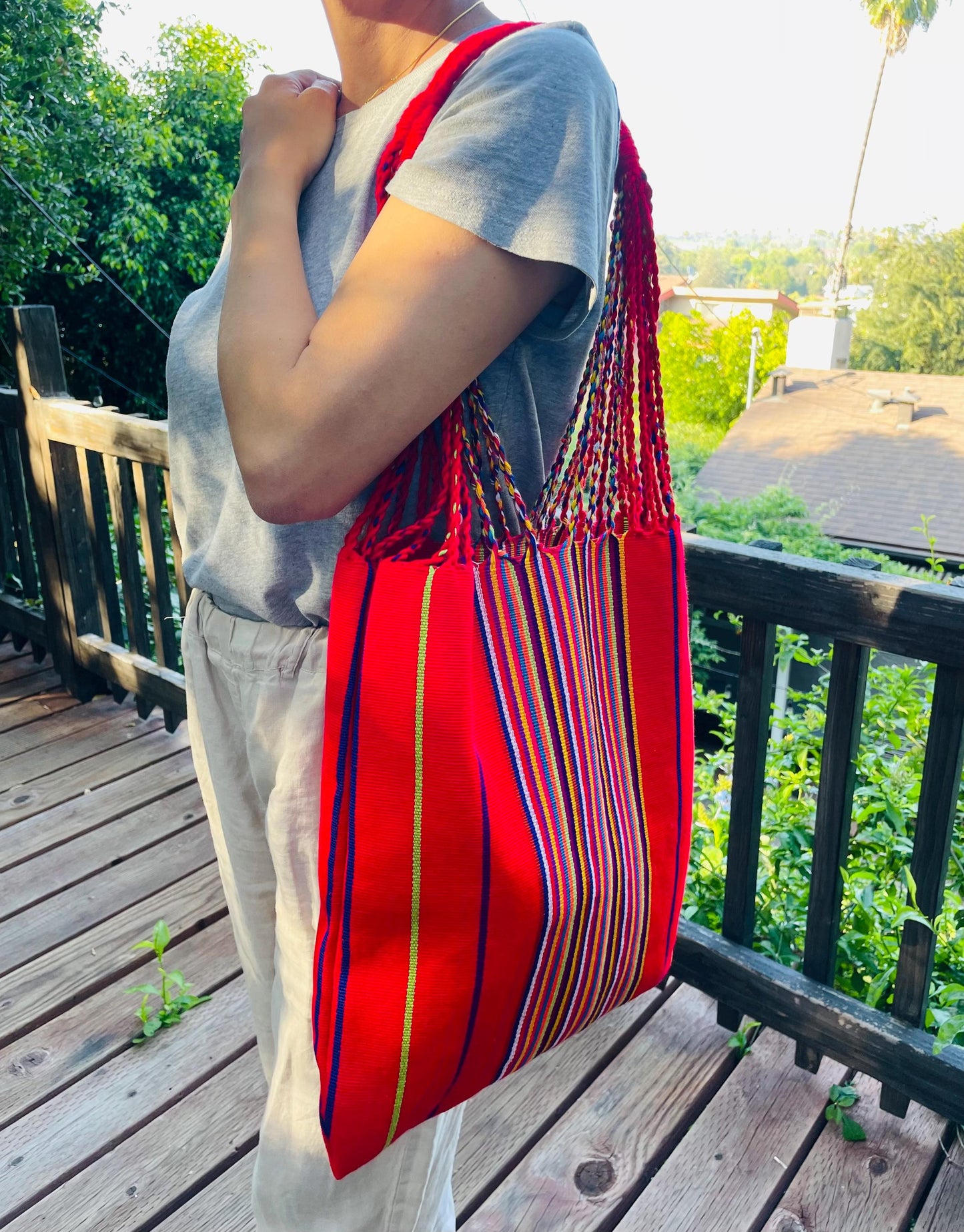 String Shoulder Tote Bag - Red