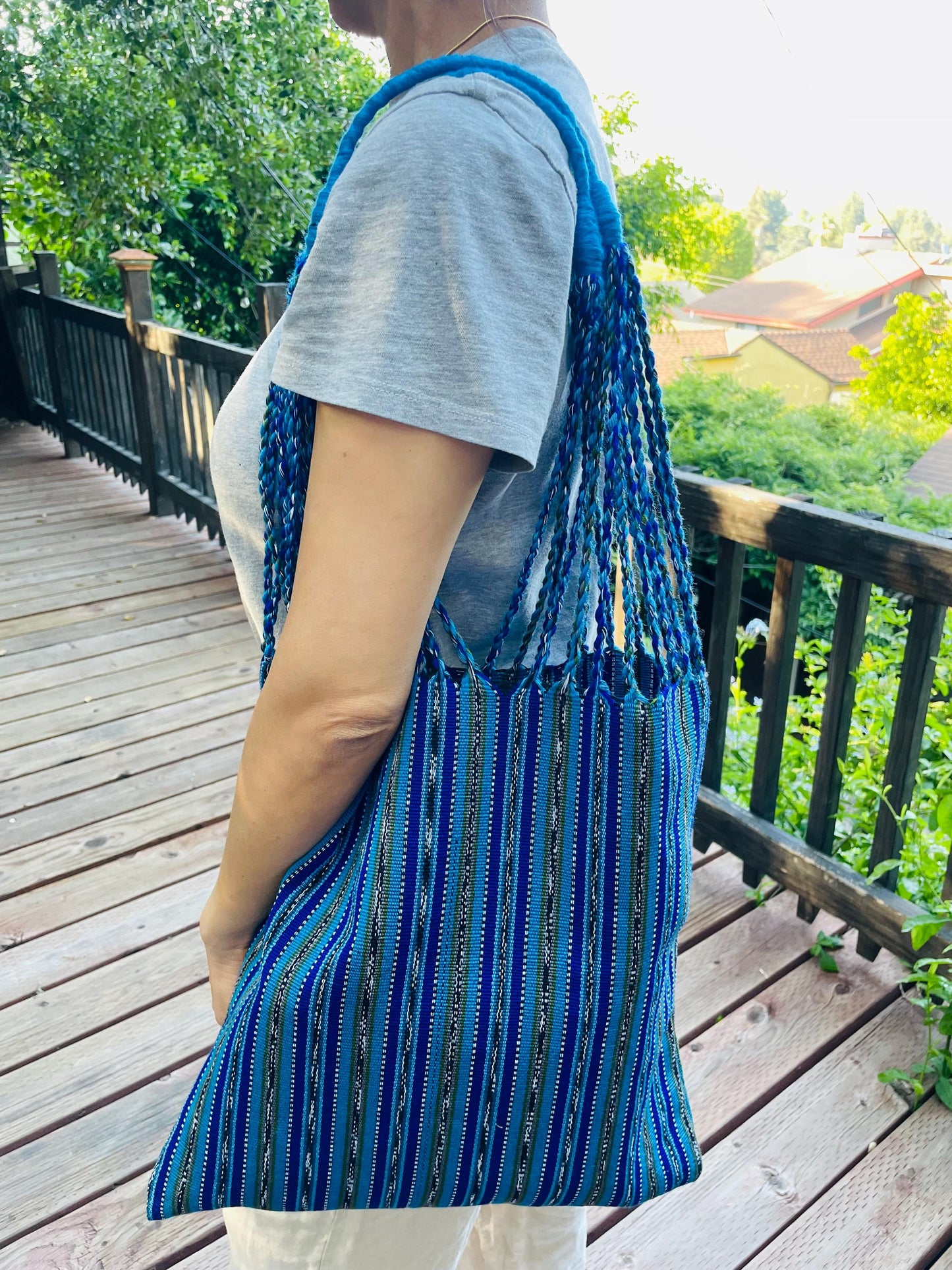 String Shoulder Tote Bag - Blue