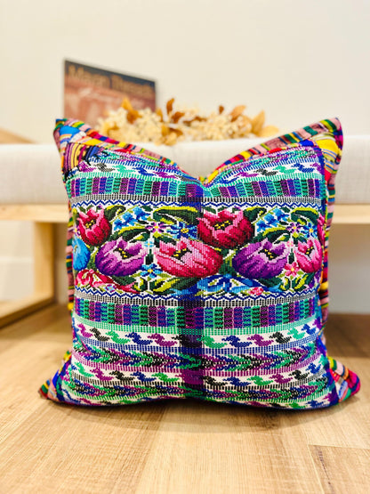 Huipil pillow cover from San Juan Comalapa