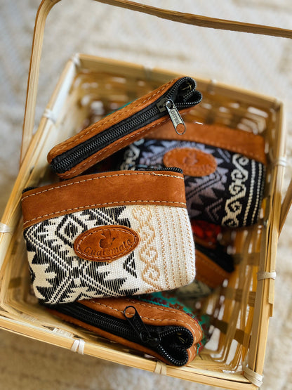 Guatemalan Embroidered Leather with Logo Coin Purse