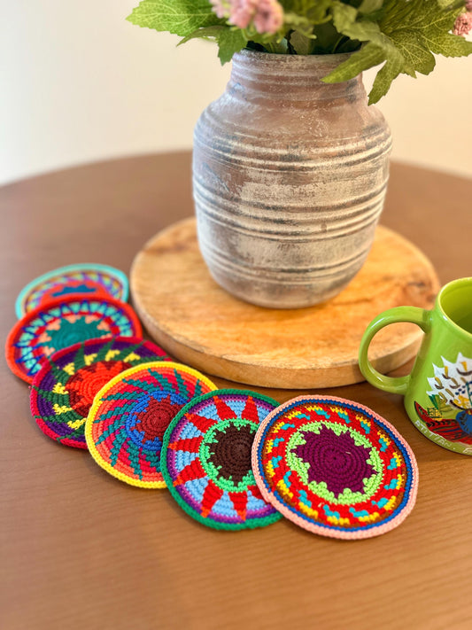 Colorful Crochet Cup Coasters