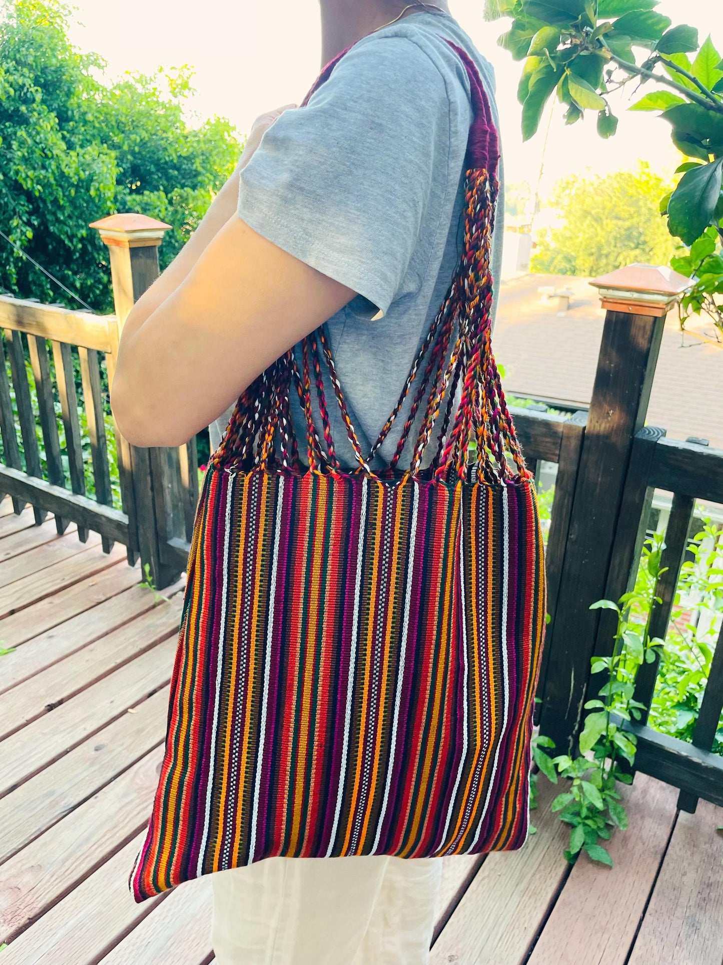 String Shoulder Tote Bag - Brown