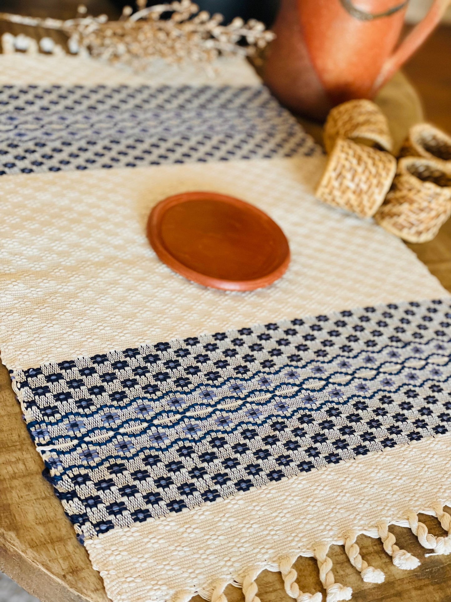 Guatemalan placemats - Creme/Blue