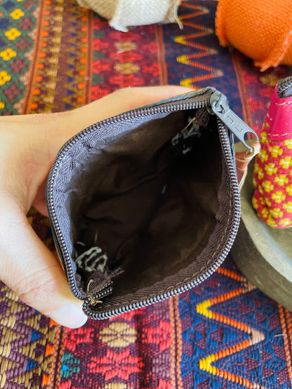 Guatemalan Flower Pattern with Leather Coin Purse / Small