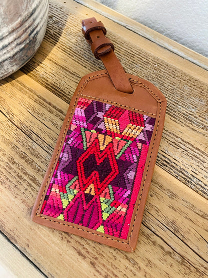 Huipil/Leather Luggage Tags - Brown