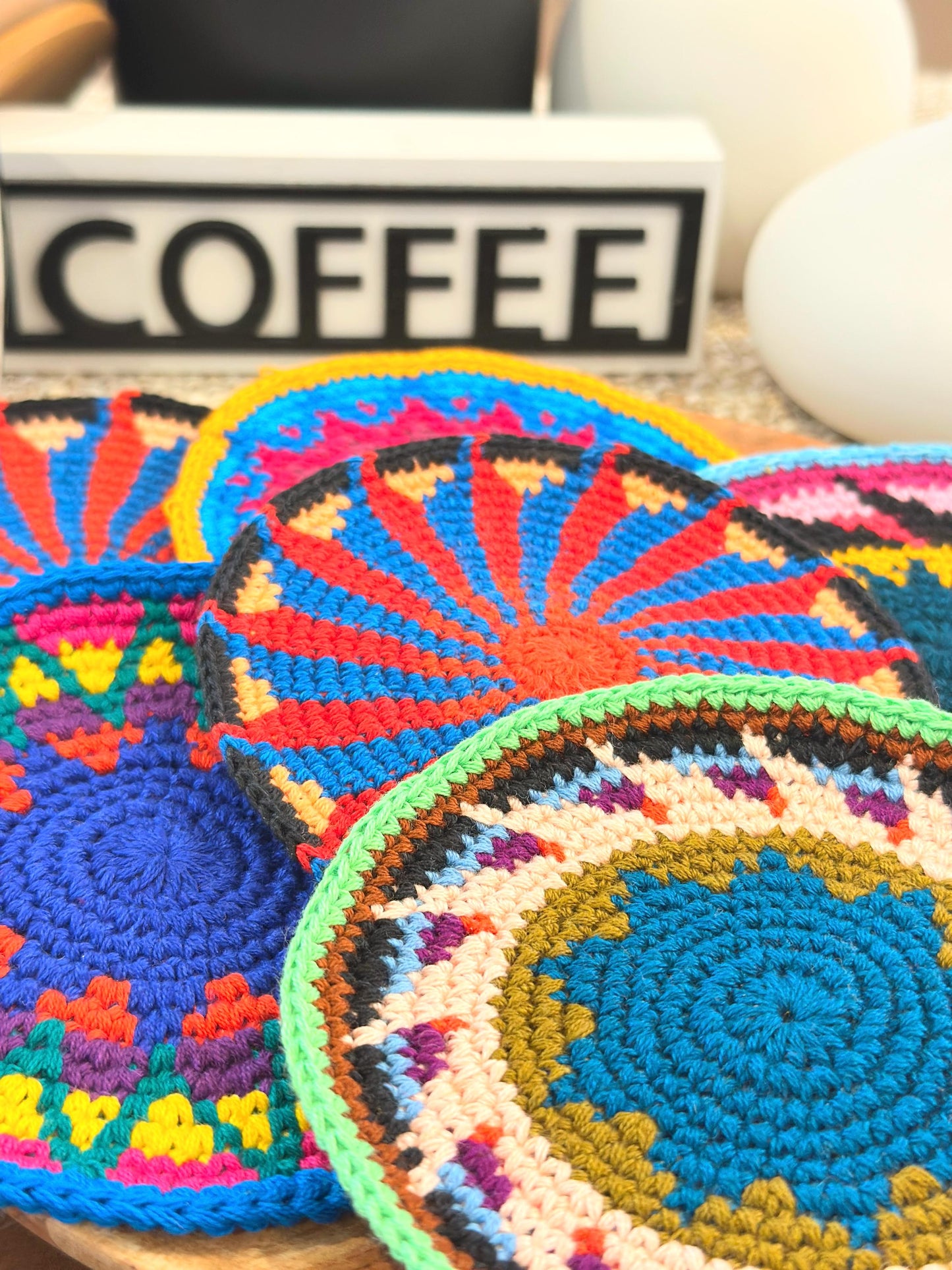 Colorful Crochet Cup Coasters