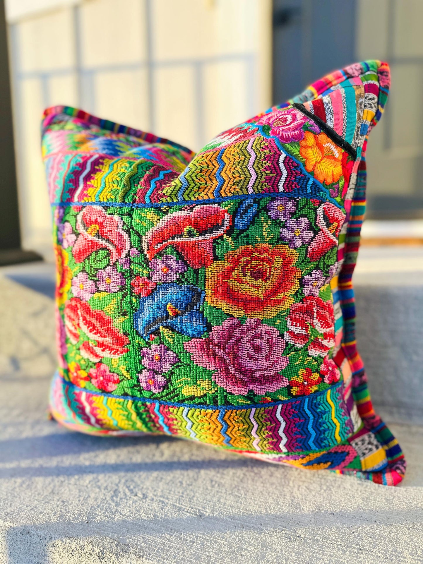 Huipil pillow cover from San Juan Parramos