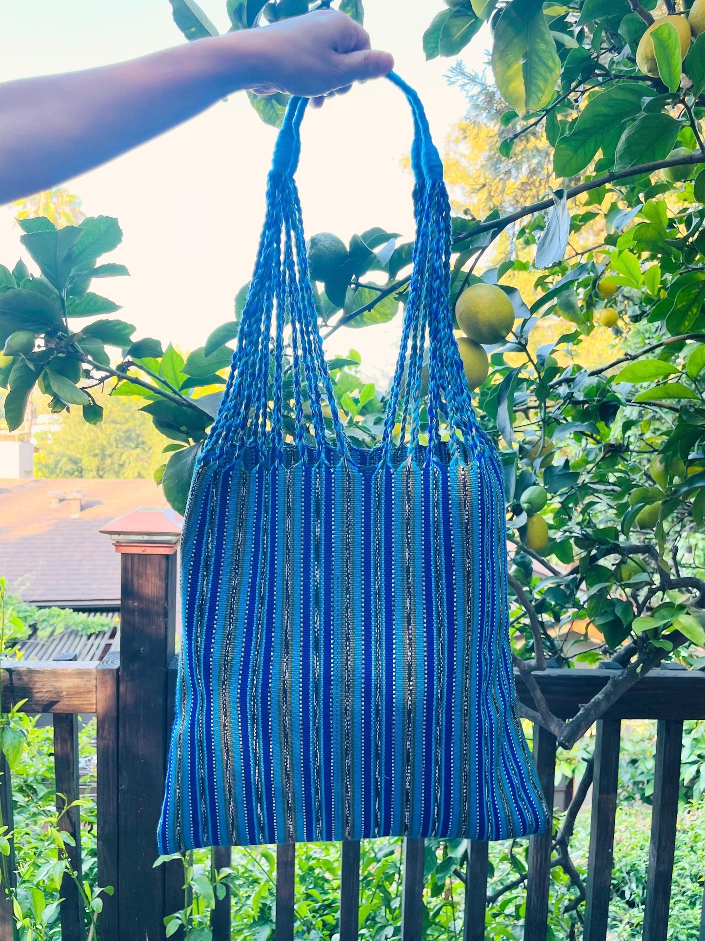 String Shoulder Tote Bag - Blue
