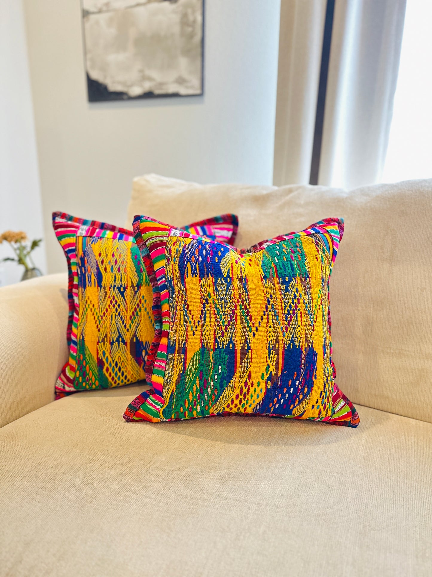Decorative Throw pillow covers from San Juan Sacatepequez - Yellows