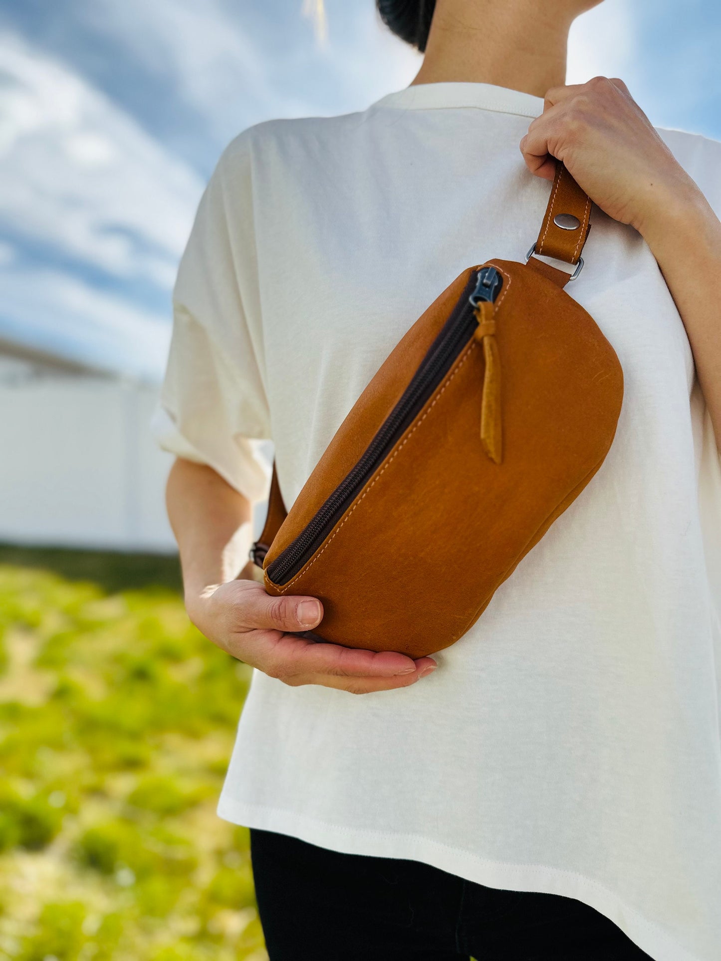 Leather Crossbody Bag - Tan