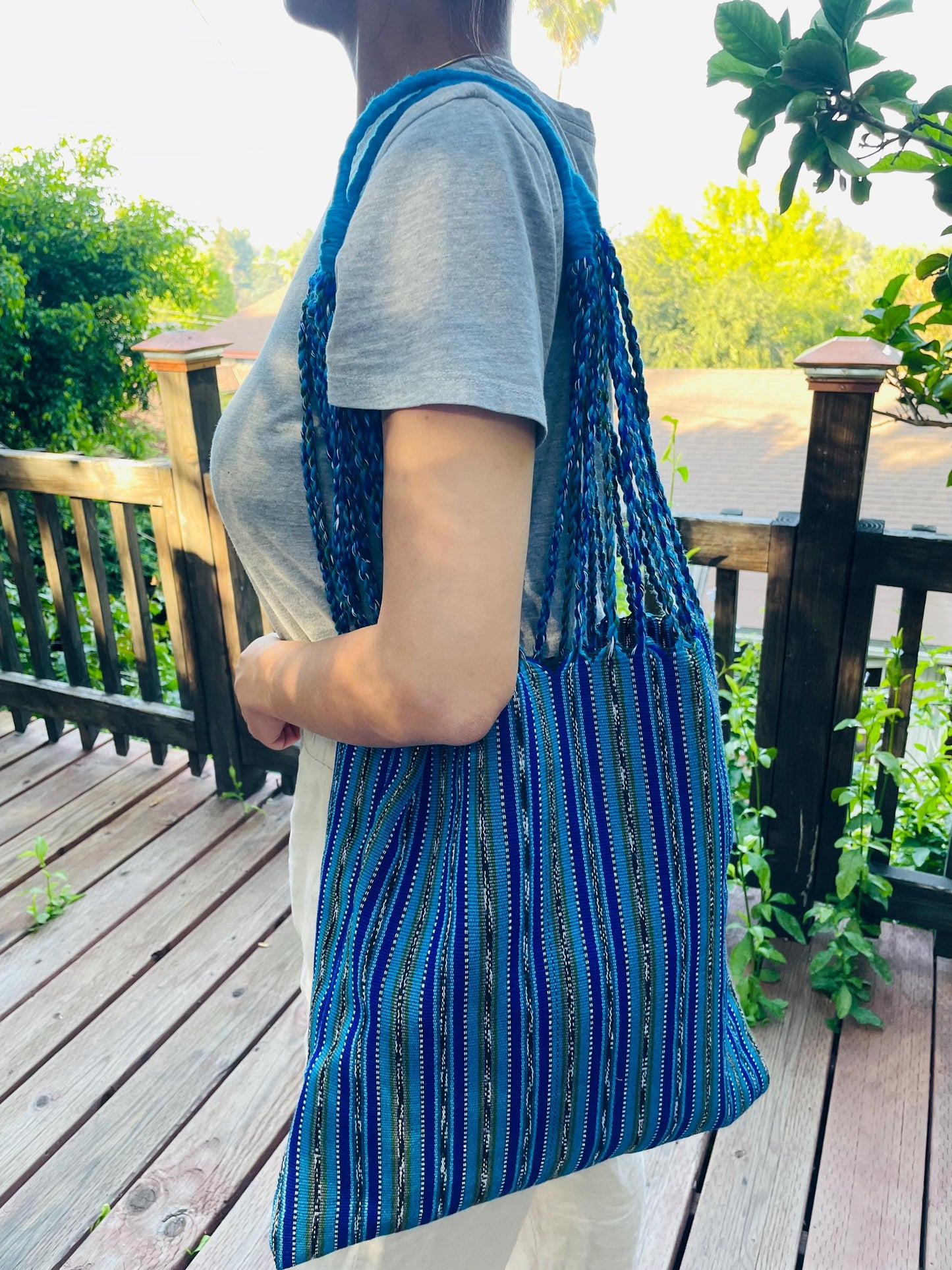 String Shoulder Tote Bag - Blue