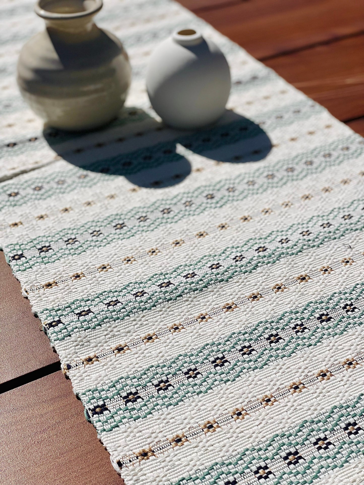 Guatemalan Handwoven Table Runner - Creme Skyblues