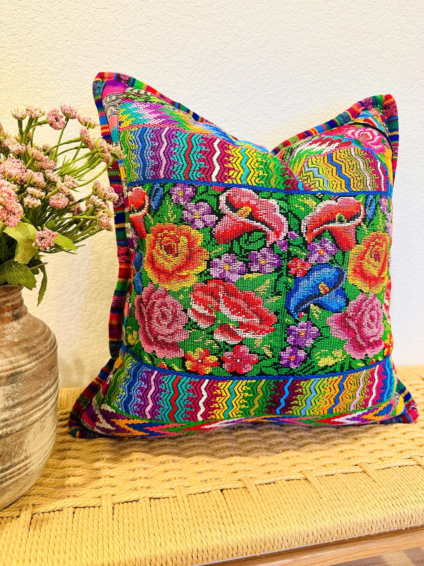 Huipil pillow cover from San Juan Parramos