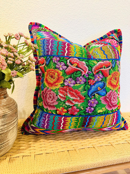 Huipil pillow cover from San Juan Parramos